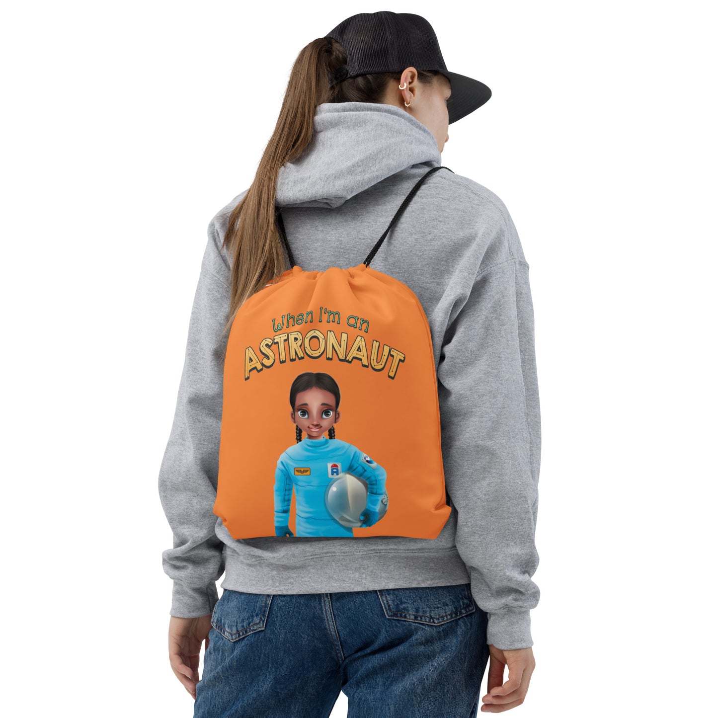 Best-seller fun quality astronaut space STEm girl drawstring bag.