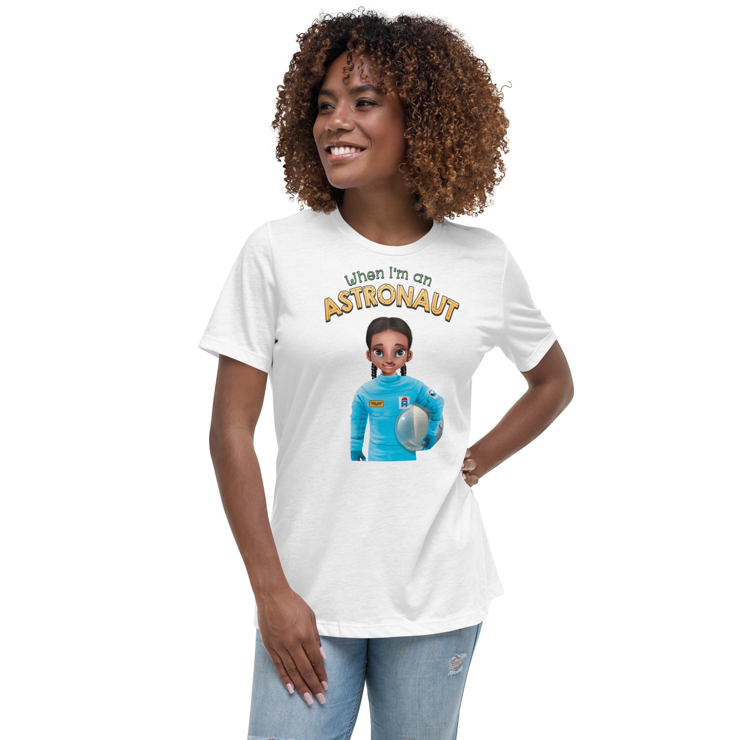 cute astronaut space STEM 100% cotton woman's T-shirt